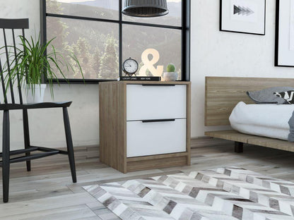 Table de chevet Wesley, couleur miel et blanc, avec deux tiroirs de rangement