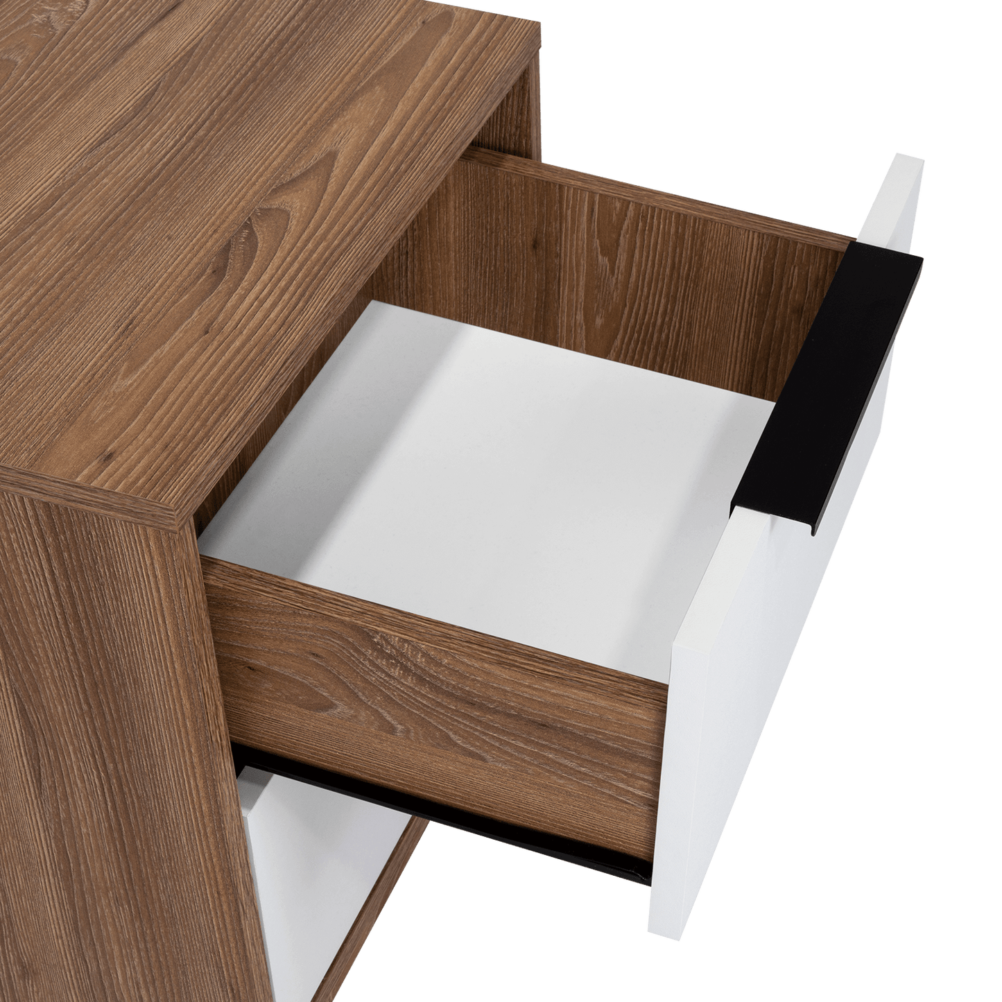 Table de chevet Wesley, couleur miel et blanc, avec deux tiroirs de rangement