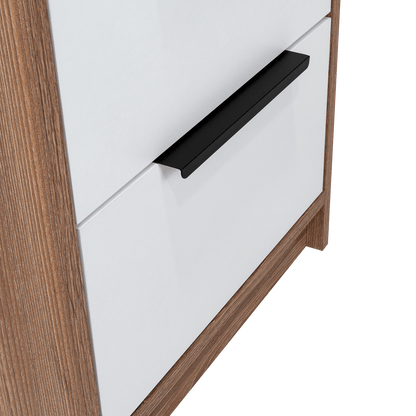 Table de chevet Wesley, couleur miel et blanc, avec deux tiroirs de rangement