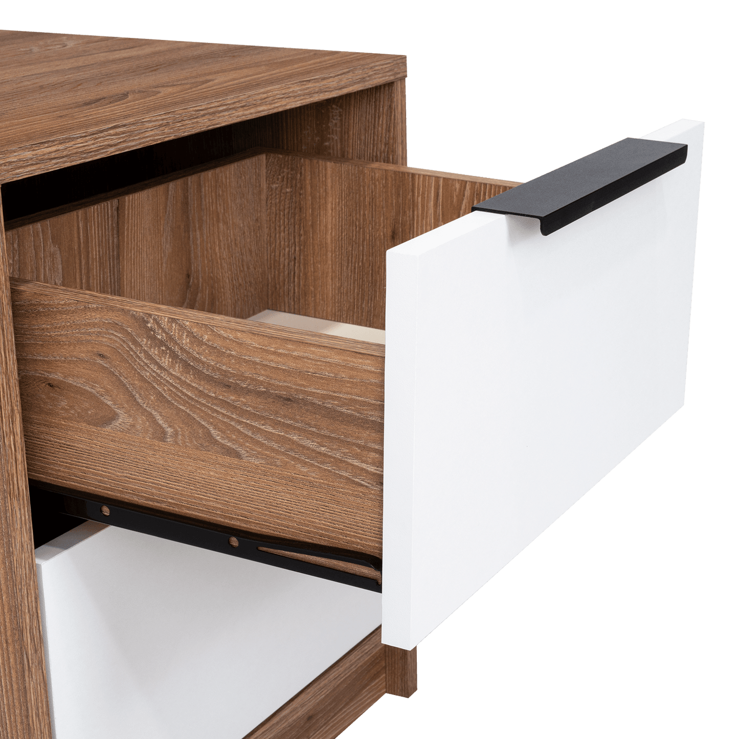 Table de chevet Wesley, couleur miel et blanc, avec deux tiroirs de rangement