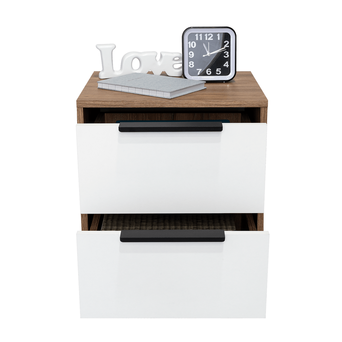 Table de chevet Wesley, couleur miel et blanc, avec deux tiroirs de rangement