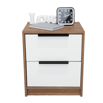 Table de chevet Wesley, couleur miel et blanc, avec deux tiroirs de rangement