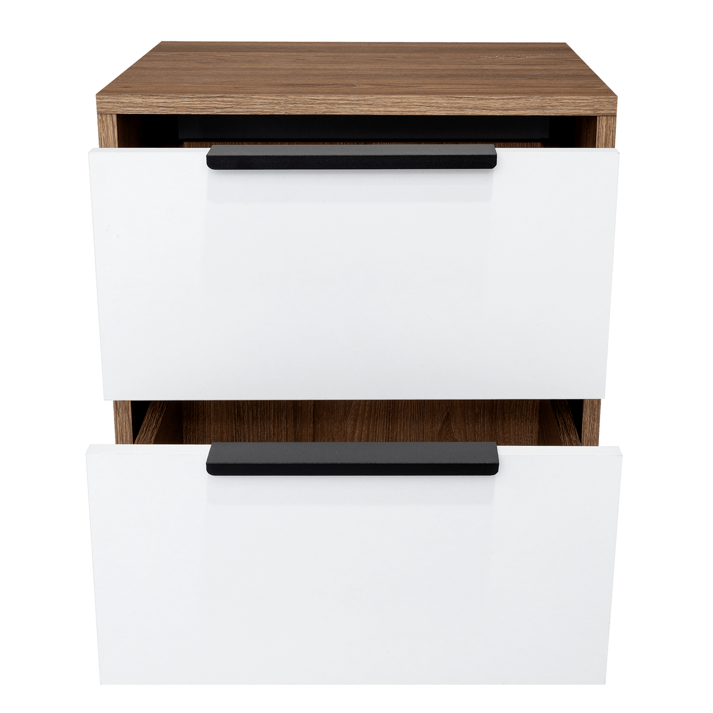 Table de chevet Wesley, couleur miel et blanc, avec deux tiroirs de rangement