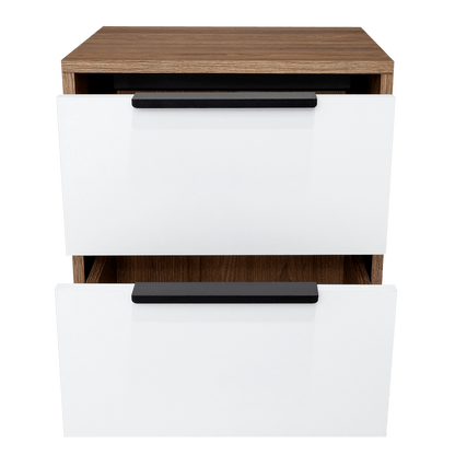 Table de chevet Wesley, couleur miel et blanc, avec deux tiroirs de rangement