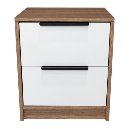 Table de chevet Wesley, couleur miel et blanc, avec deux tiroirs de rangement