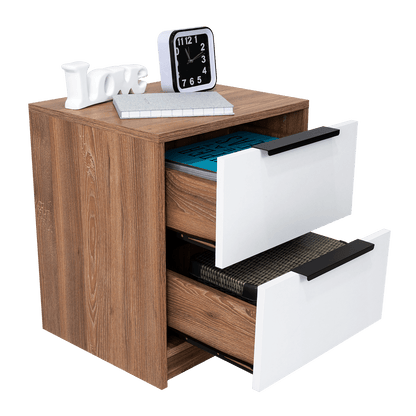 Table de chevet Wesley, couleur miel et blanc, avec deux tiroirs de rangement