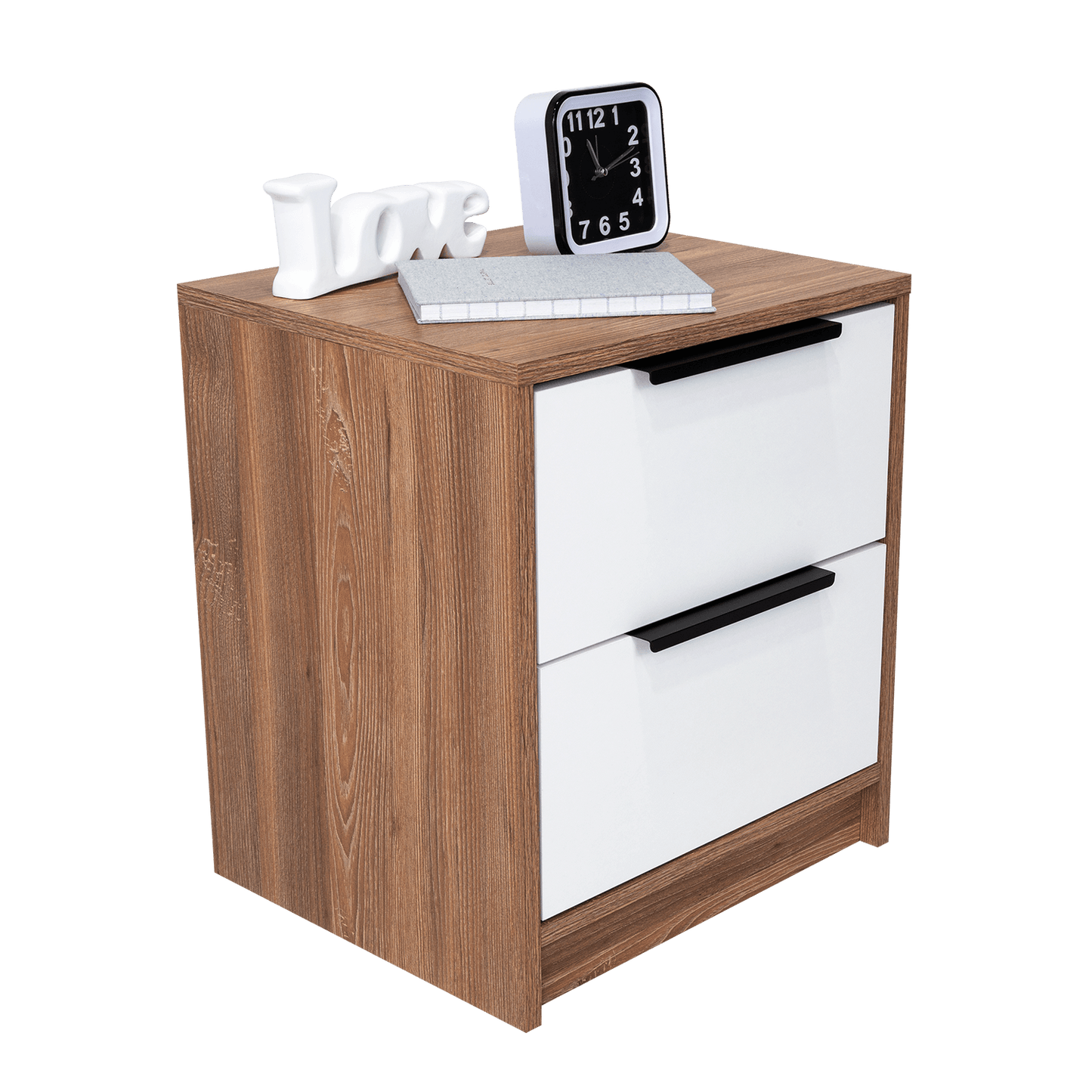 Table de chevet Wesley, couleur miel et blanc, avec deux tiroirs de rangement
