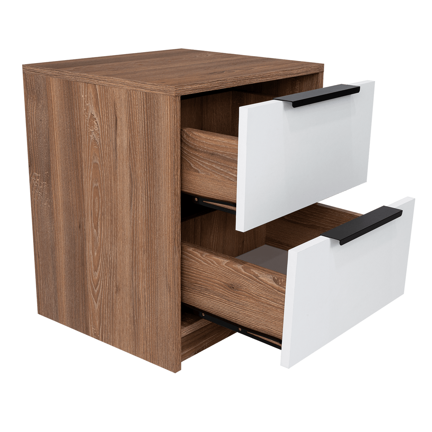 Table de chevet Wesley, couleur miel et blanc, avec deux tiroirs de rangement