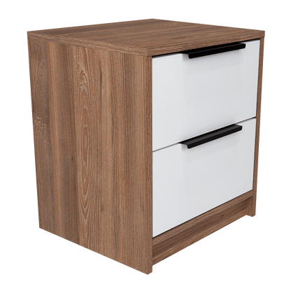 Table de chevet Wesley, couleur miel et blanc, avec deux tiroirs de rangement